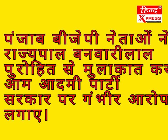 पंजाब बीजेपी नेताओं ने राज्यपाल बनवारीलाल पुरोहित से मुलाकात कर आम आदमी पार्टी सरकार पर गंभीर आरोप लगाए।