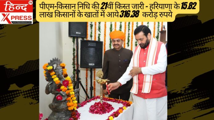 पीएम-किसान निधि की 21वीं किस्त जारी - हरियाणा के 15.82 लाख किसानों के खातों में आये 316.38  करोड़ रुपये